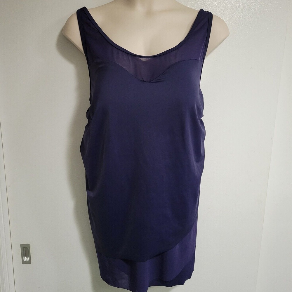 Avenue Plus Size 26 Navy Blue Tankini Swim Bathing Suit Top Dress w/ Bra Insert